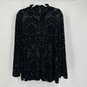 Womens Whimsigoth Burnout Velvet Top Size XL Gothic Sheer Dark Romantic Black